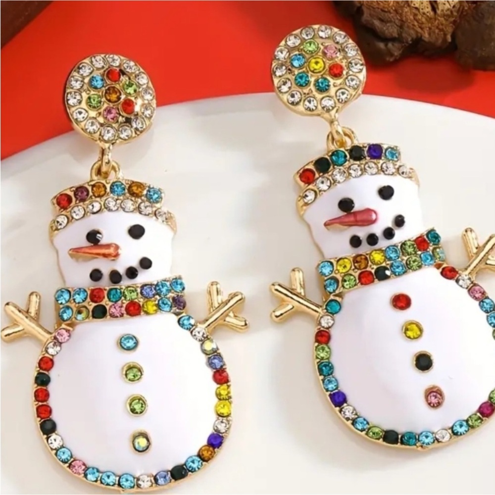 Colorful Snowman Dangle Earrings - Picture 2 of 4